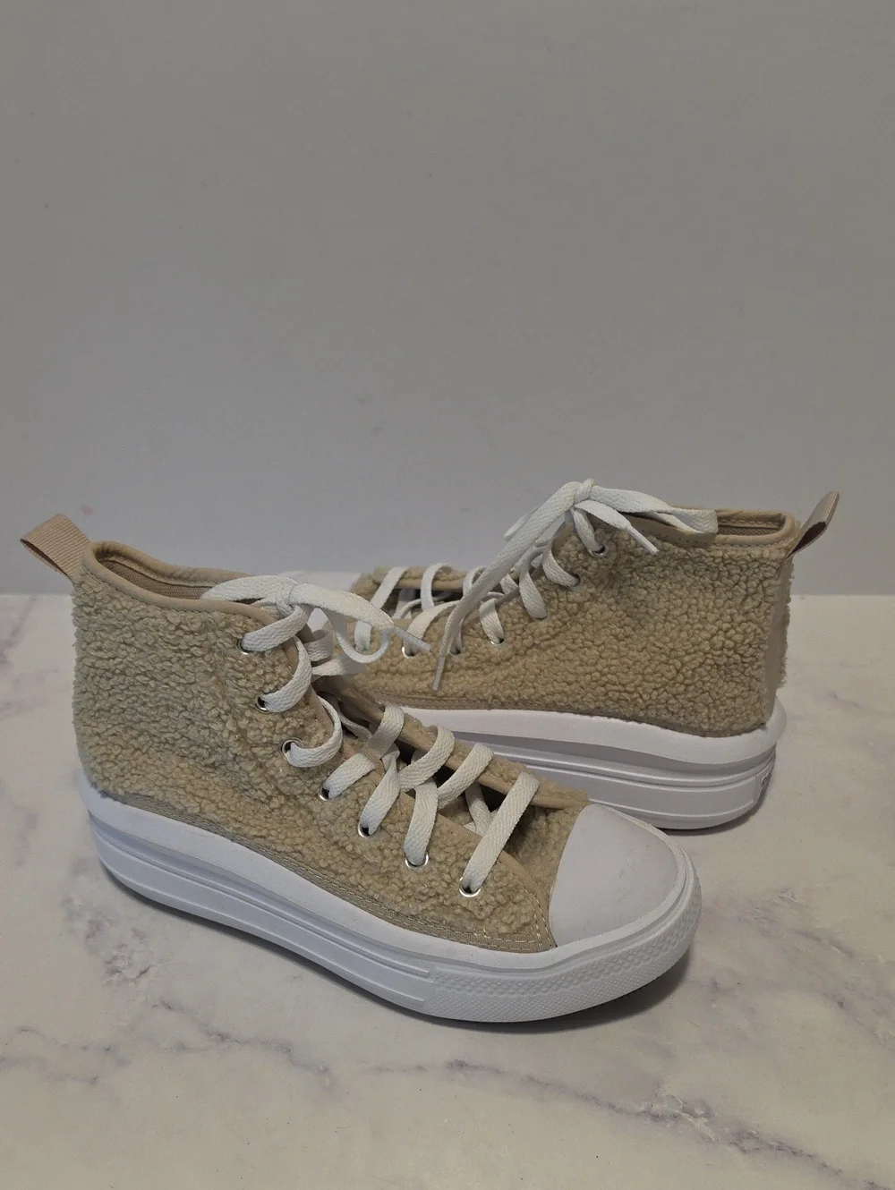 Converse Beige Sherpa High-Top Platform Sneakers - Lace-Up
